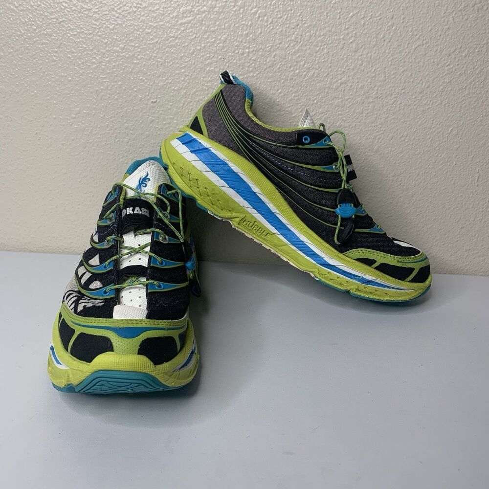 Hoka One One Stinson Tarmac Men’s Sz 8.5 Tennis Running Trail Shoes Green Blue